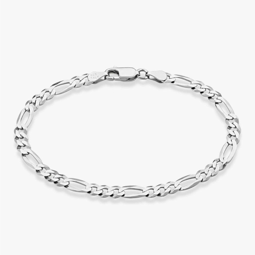 Solid Italian 925 Sterling Silver 5mm Diamond-Cut Figaro Chain Bracelet